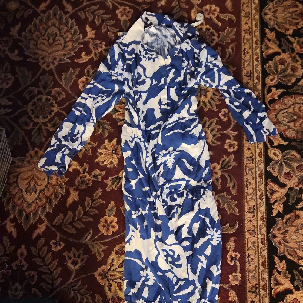 H&M Blue and White Long Sleeve Dress